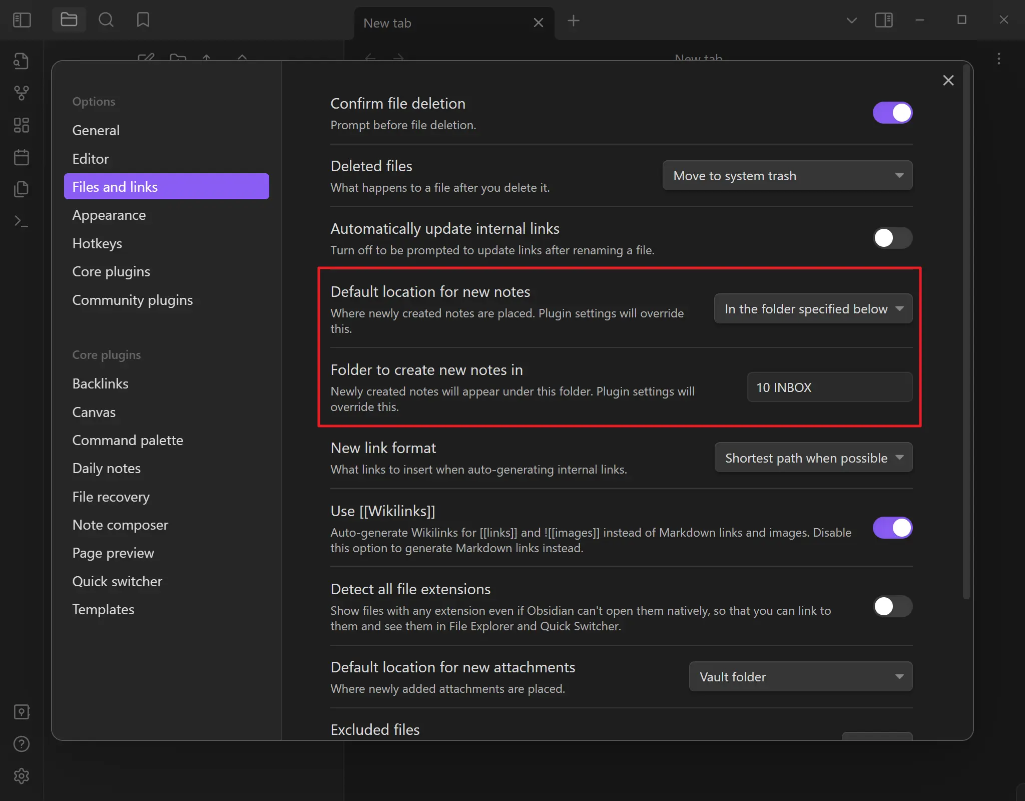 Default notes folder