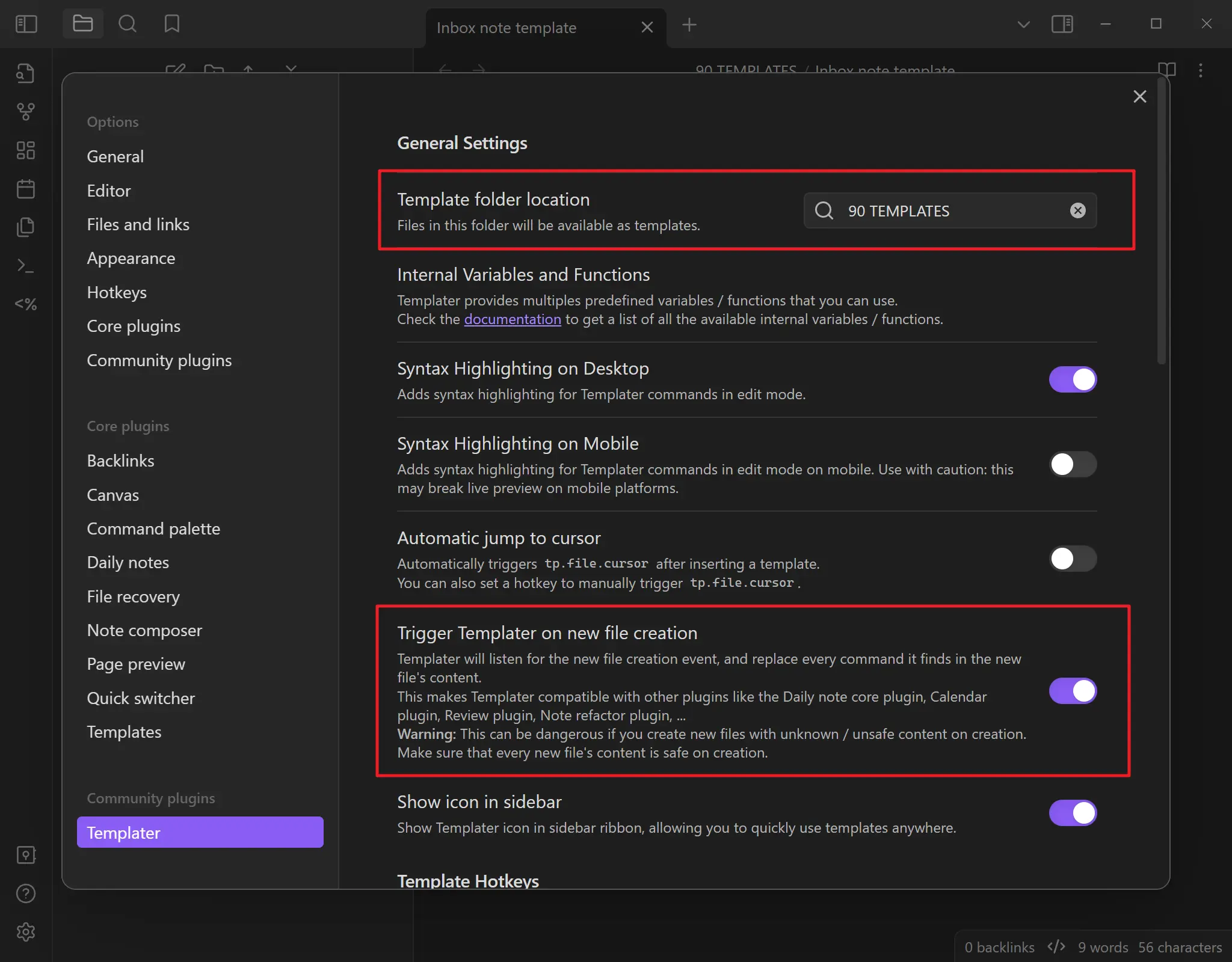 Templater configuration