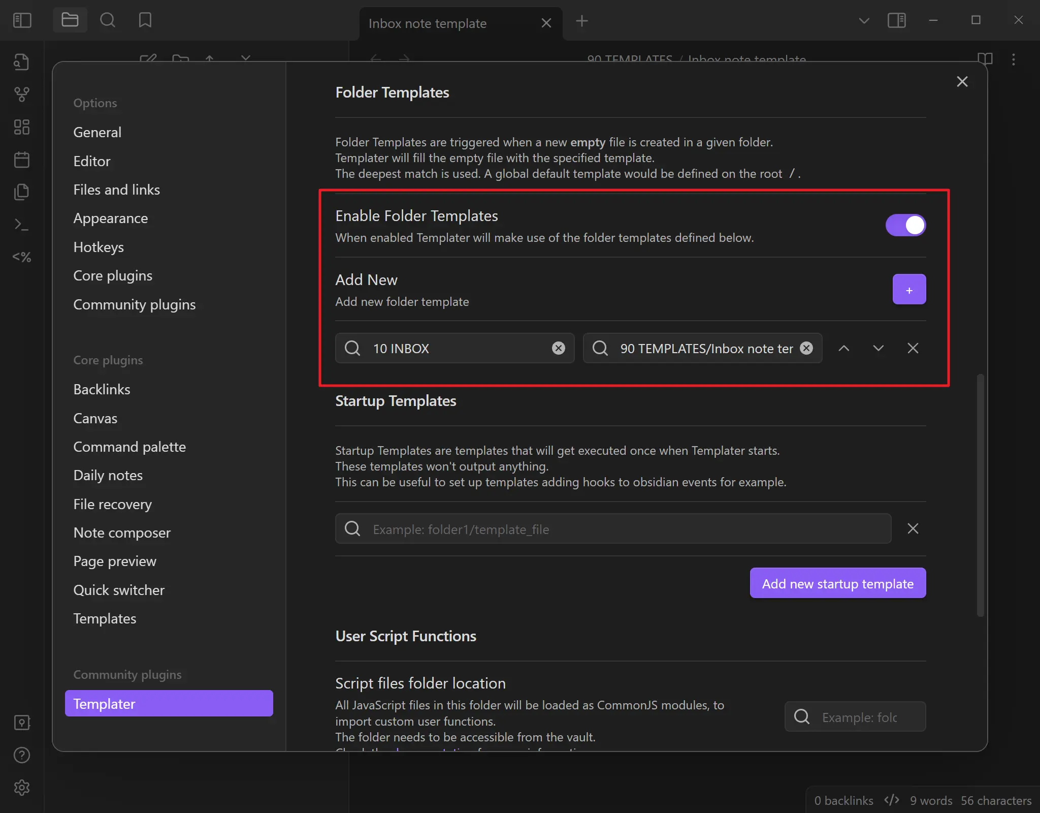 Templater configuration